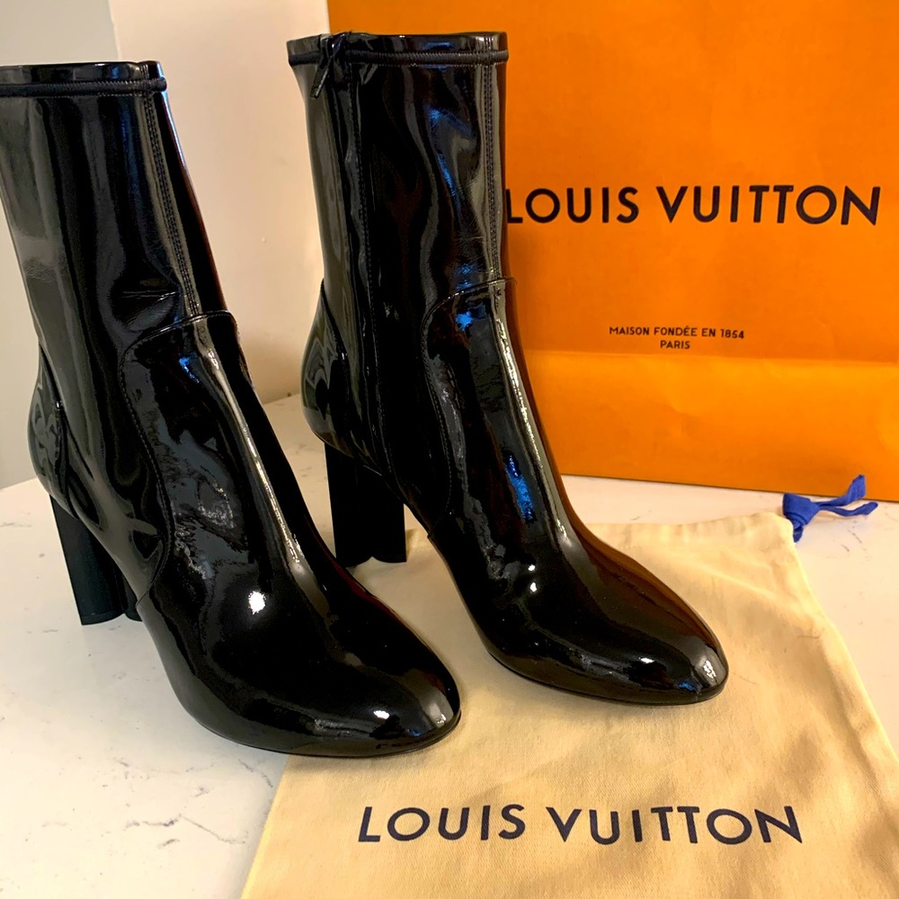 Louis Vuitton black patent leather bootie